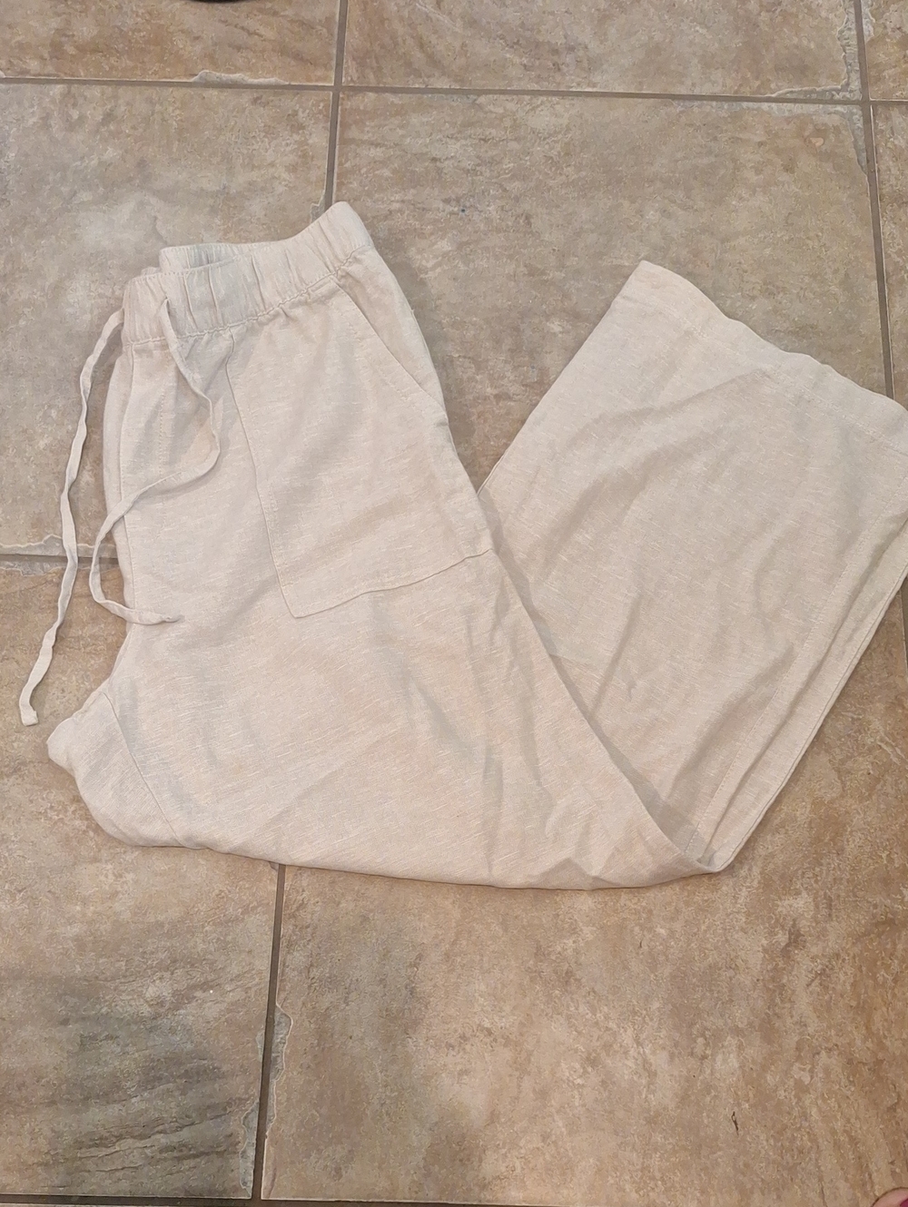 GAP Womens LINEN BLEND Light Beige Drawstring PANTS SX LARGE